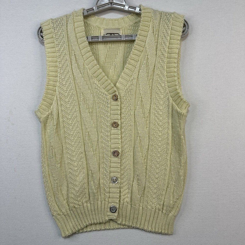 Vintage‎ Sears JR Bazaar Women's Off White Vest /Yellow Retro 70's Grannycore